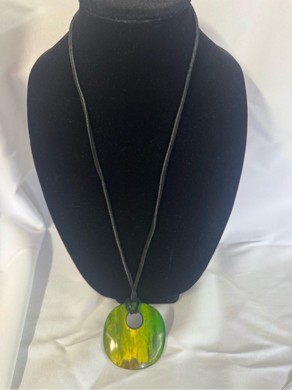 Handcrafted Green & Yellow Resin Disc Pendant Necklace
